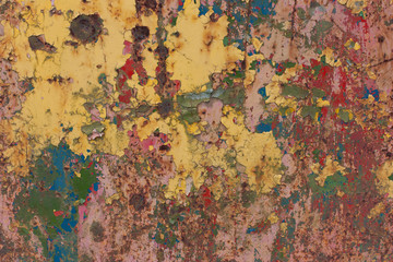 Rusty, with multi-colored peeling paint background