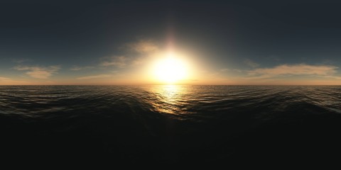 panorama above the ocean at sunset. made with one 360 degree len