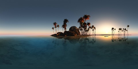 panoramia of tropical island with palms in ocean. made with one