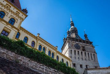 Obraz premium Famous Clock Tower in Sighisoara town in Romania