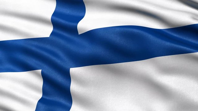 Seamless loop of Finland flag waving in the wind. Realistic loop with highly detailed fabric. 