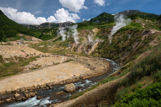 River running through Valley of Geysers, Kamchatka, Russia