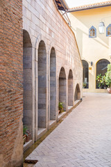 Brown brick cavity and plant decorate beautiful