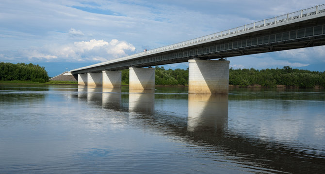 Concrete bridge crossing the Kamchatka river, Kamchatka, Russia