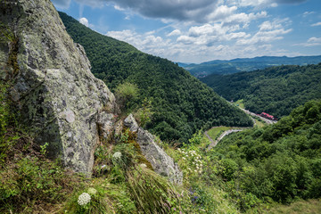 Obraz premium Aerial view from ruined Poenari Castle on Mount Cetatea in Romania