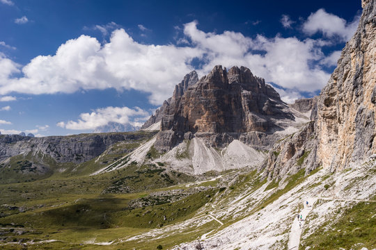 Dramatic mountain landscape in Italian Dolomites.