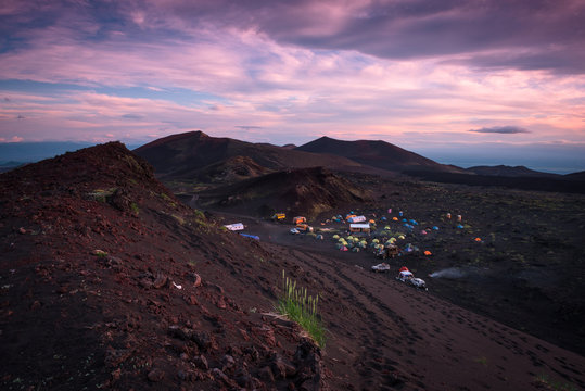 Sunset at the Tolbachik Volcano basecamp, Kamchatka, Russia