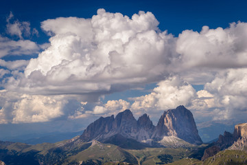 Scenic view of majestic rock formation in Italian Dolomites. UNESCO World Heritage Site.