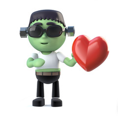 3d Child frankenstein monster is in love