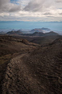 Path leading through the extraterrestrial landscape around Tolbachik Volcano, Kamchatka, Russia