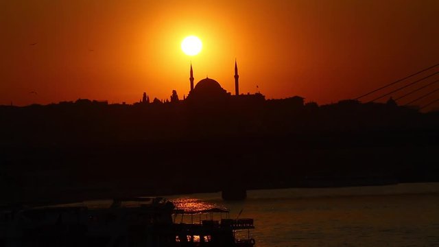 sunset behind the mosque in Istanbul image