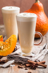 Pumpkin latte with whipped cream 