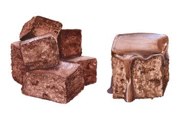 The chocolate cupcakes. Watercolor illustration. Isolated.