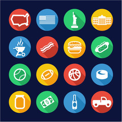 USA Icons Flat Design Circle