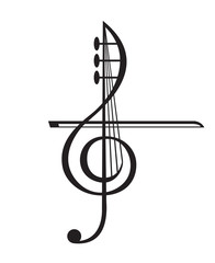 monochrome illustration of violin and treble clef
