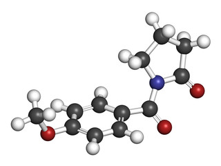 Aniracetam nootropic drug molecule. 3D rendering. 