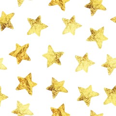 Abstract modern pattern with gold foil stars. Vector illustration. Shiny glamour background.