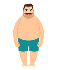 Fototapeta premium Single fat man. Male body with overweight cartoon vector illustration