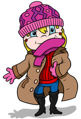 Girl in Winter Clothes - Colored Cartoon Illustration, Vector