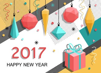 Christmas and New Year flat design greeting card, background, invitation, poster, flyer.