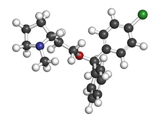 Clemastine (meclastine) antihistamine drug molecule. 