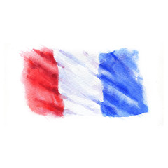 Hand-drawn watercolor flag of the France, isolated on the white background.