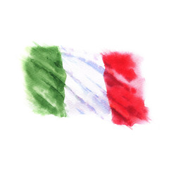 Hand-drawn watercolor flag of the Italy, isolated on the white background.
