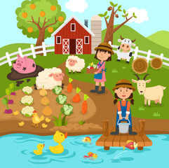 Agricultural production,rural landscape.illustration.