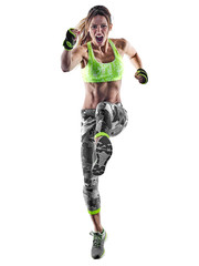 woman fitness boxing pilates excercises isolated