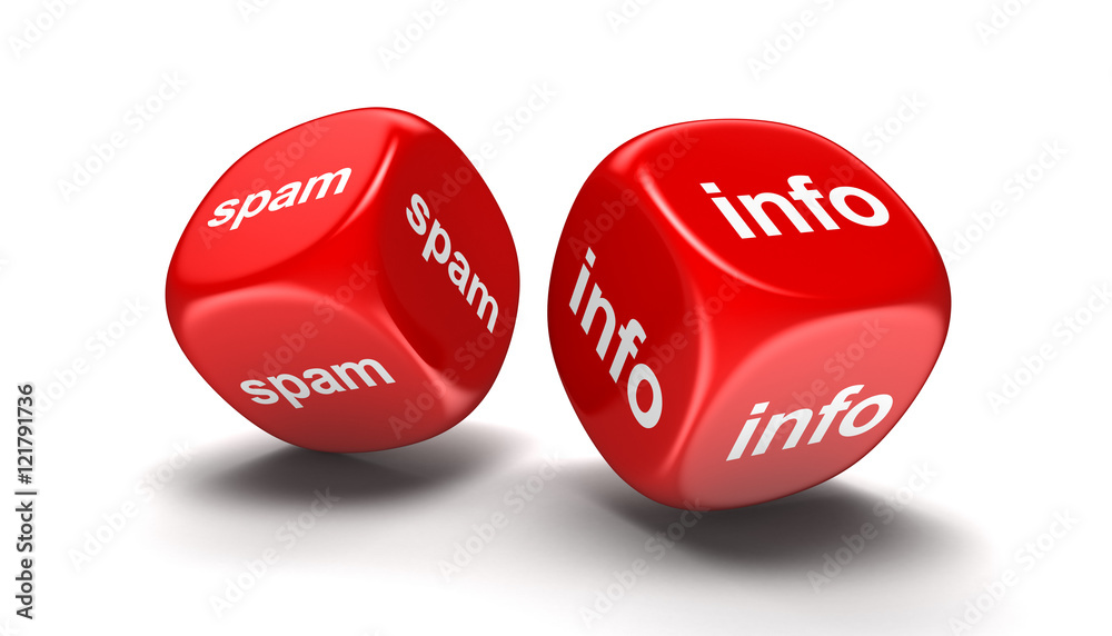 Poster dices with info and spam. image with clipping path