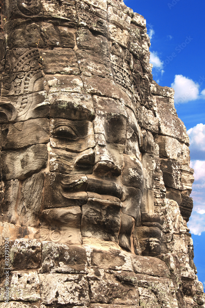 Sticker Giant stone face in Prasat Bayon Temple, Angkor Wat complex, Sie