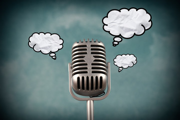 Retro style microphone with bubble text