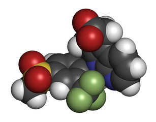 Fevipiprant asthma drug molecule. 3D rendering. 