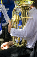 Musician with polished tuba