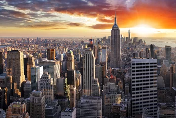 Poster De horizon van New York bij zonsondergang, de V.S. © TTstudio