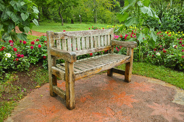 wooden bench in garden