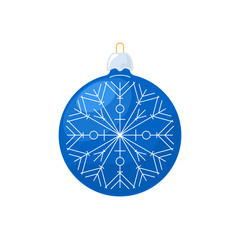 Christmas Blue Ball with Snowflake Isolated on White Background , Christmas Tree Decoration, Merry Christmas and Happy New Year, Vector Illustration