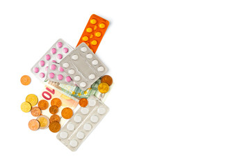 Tablets and Euro money on white background