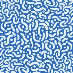 Swirls on blue, abstract seamless pattern