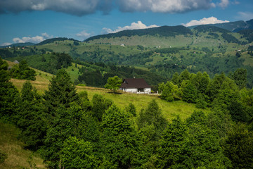 Naklejka na ściany i meble Aerial view from the road in Carpathian Mountains in Transylvania