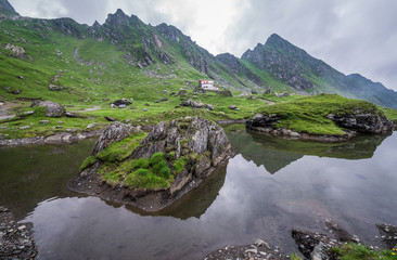 View near Balea Lake area next to Transfagarasan Road in southern section of Carpathian Mountains in Romania