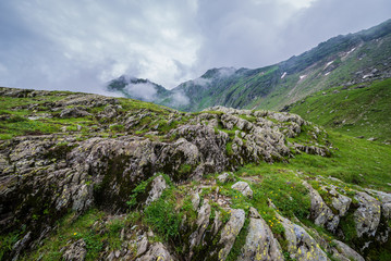 Rocks near Balea Lake area next to Transfagarasan Road in southern section of Carpathian Mountains in Romania