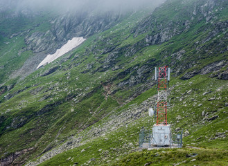 Fototapeta na wymiar Cellular network station next to Transfagarasan Road in southern section of Carpathian Mountains in Romania