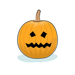 Carved Terrible Scary Halloween Pumpkin on White Background, a Jack-o-Lantern, Vector Illustration