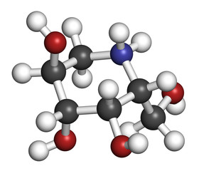 Migalastat Fabry disease drug molecule. 3D rendering. 