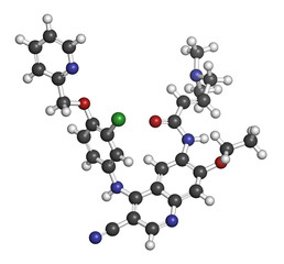 Neratinib breast cancer drug molecule. 3D rendering. 