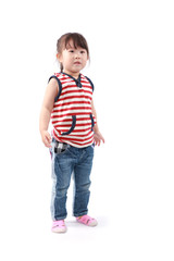 Happy asian little girl on white background
