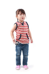 Happy asian little girl on white background