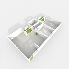 3d interior rendering perspective view of empty home apartment 