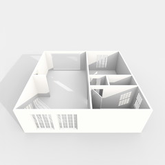 3d interior rendering of empty paper model home apartment 